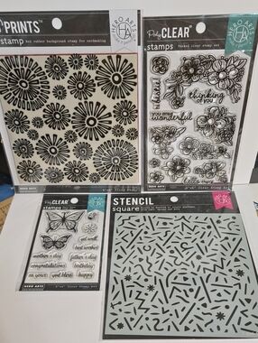 Hero Arts Acrylic Stamps and Stencil Craft Lot
